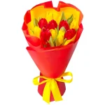 букет из 11 красно-желтых тюльпанов